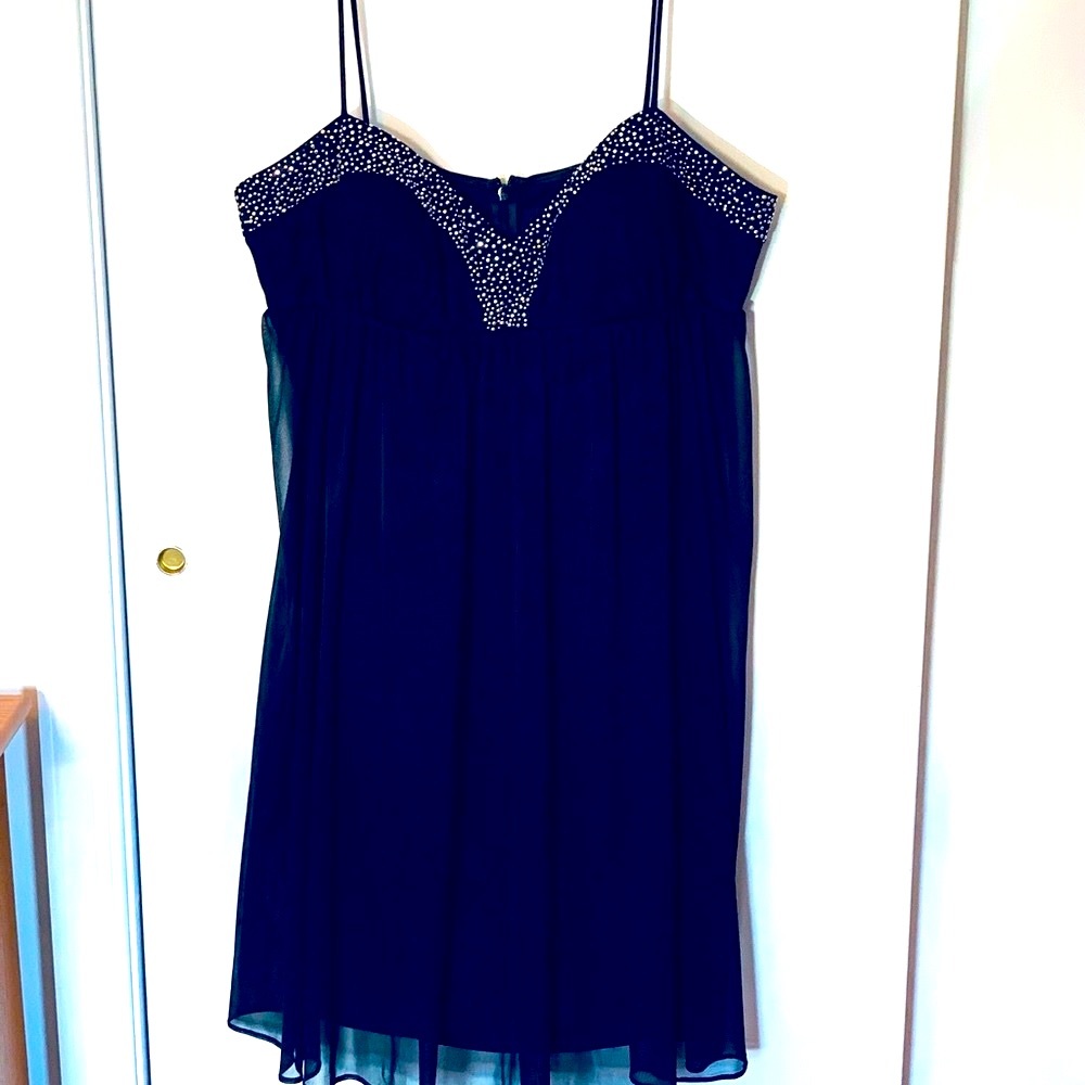 Blondie Nites Gary Eckler Gorgeous Black Silver Beading Dress Juniors Zip Sze 11